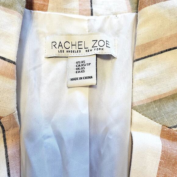 Rachel Zoe Pastel Striped Linen Oversized Padded Shoulder Blazer Jacket Size XS - Picture 4 of 8